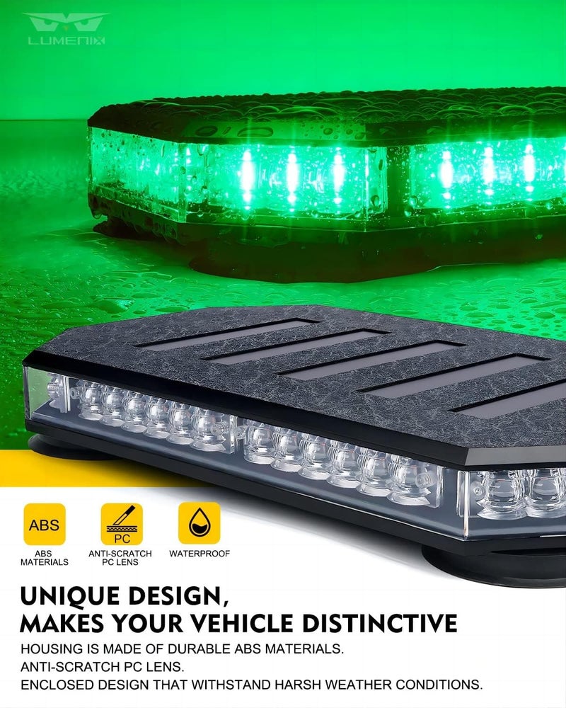 LUMENIX 42 ضوء بار إشارة سطوع LED على السطح مع تحكم للسيارات القانونية والشاحنات وجرارات الثلوج والسيارات البريدية باللون الأخضر (تصميم براءة اختراع) - Image 2